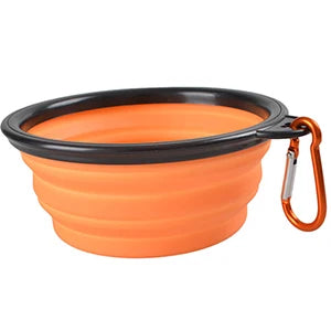 Collapsible silicone dog bowl in blue colorway
