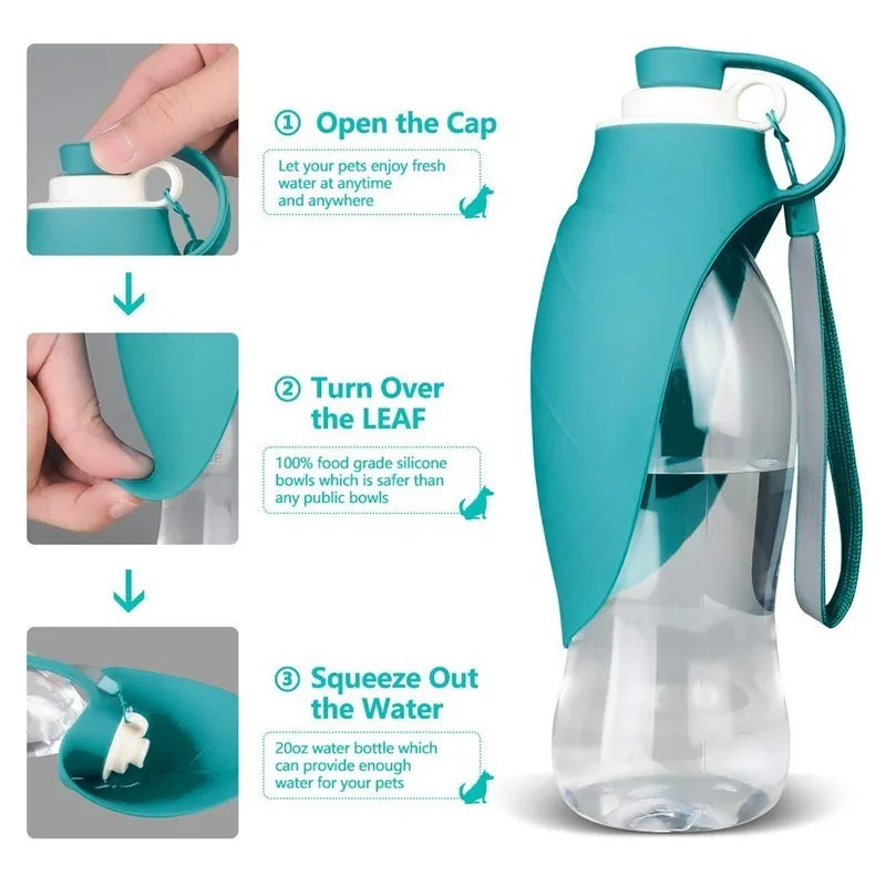 580ml Sport Pet Water Bottle – Portable Silicone Travel Dispenser for Dogs & Cats