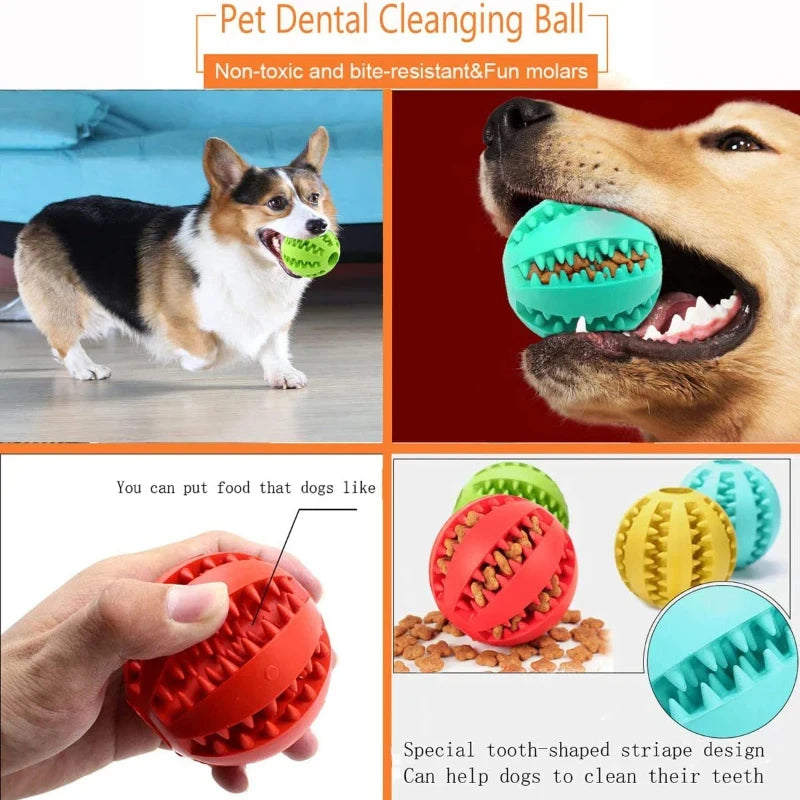 Rubber treat ball in small, medium and large sizes side by side