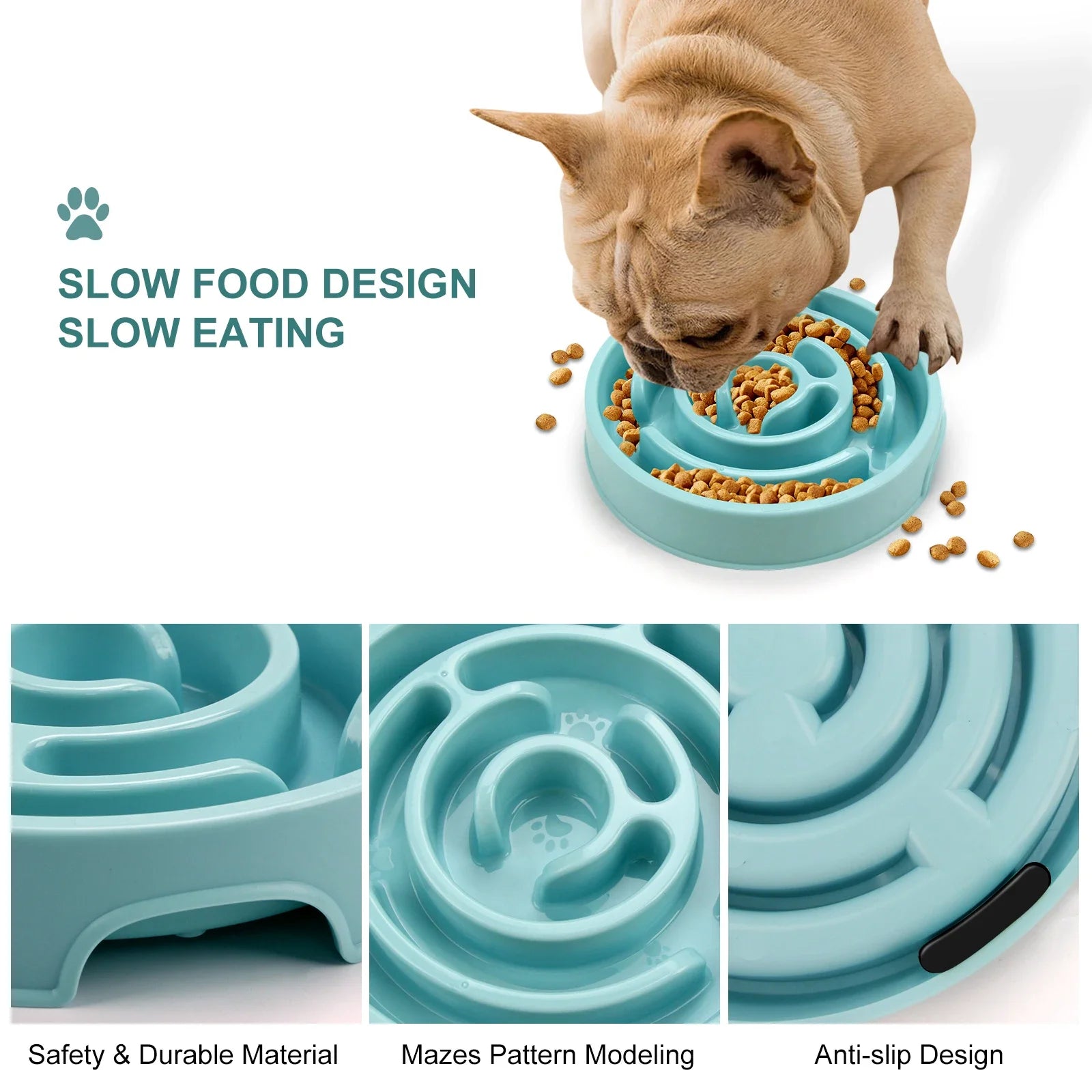 Slow feeder dog bowl in blue
