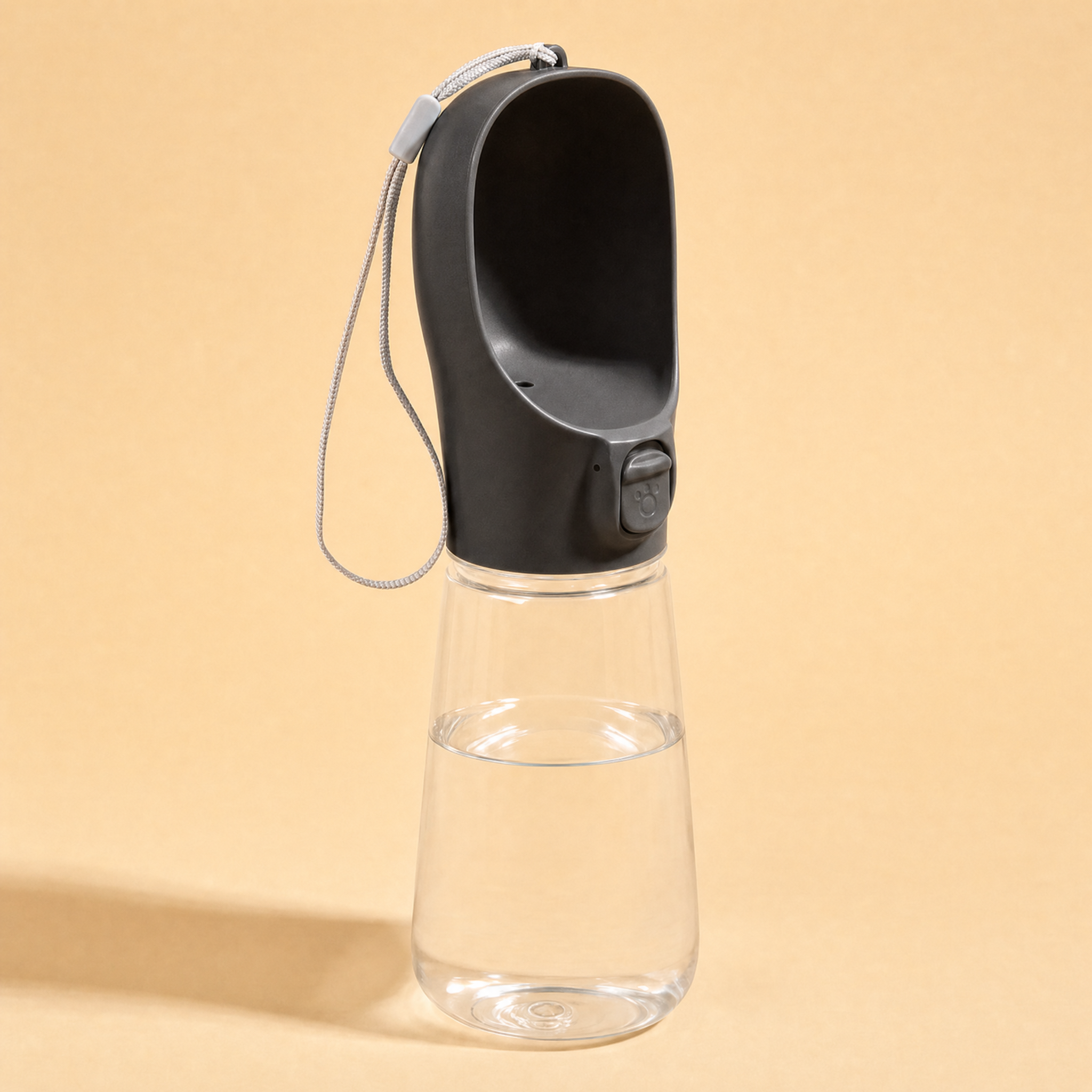 FurMidables TrailSip black 550ml dog water bottle with fold-out drinking bowl, slide lock and wrist lanyard