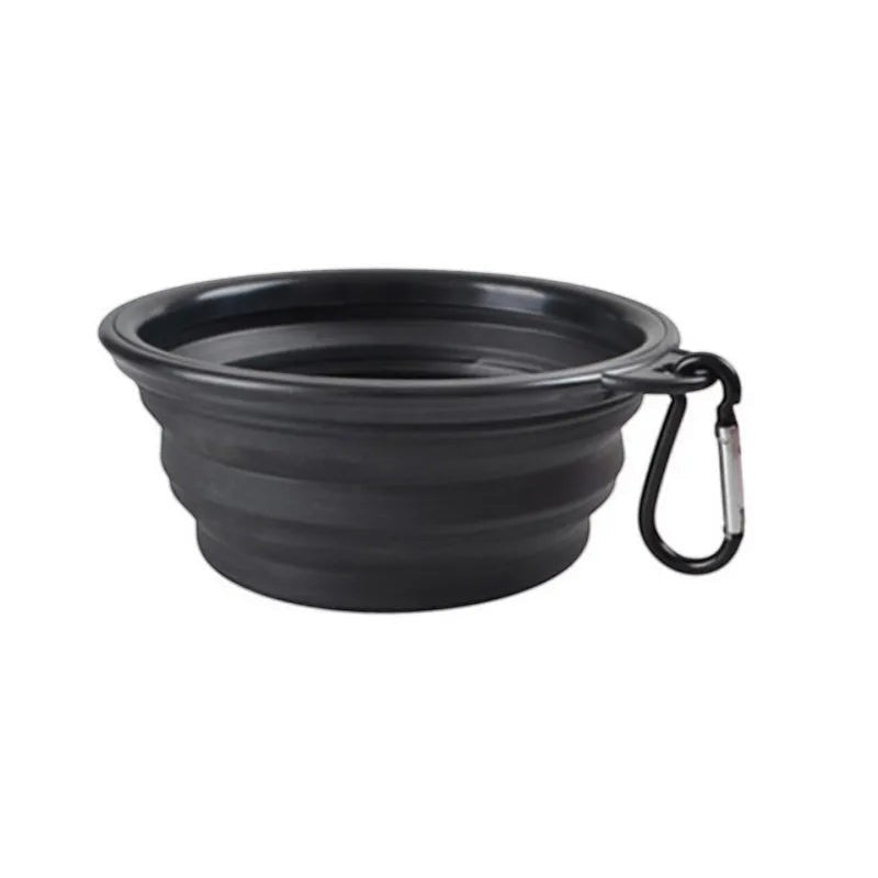 FurMidables black collapsible silicone travel bowl for dogs and cats with a convenient carabiner clip