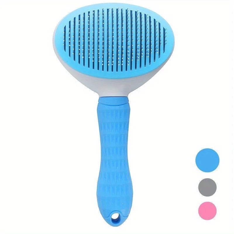 FurMidables blue self-cleaning slicker brush for dogs and cats with stainless steel pins and ergonomic handle