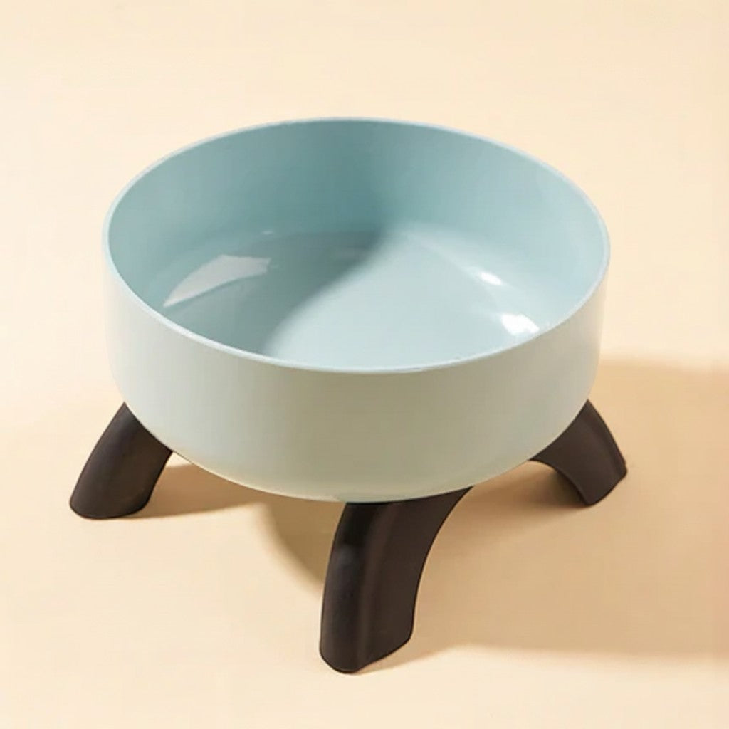 FurMidables elevated pet bowl in light blue with a sturdy black four-legged stand for cats and small dogs.