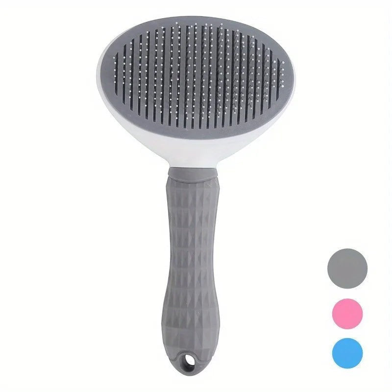FurMidables gray self-cleaning slicker brush with stainless steel pins and ergonomic handle for dogs and cats
