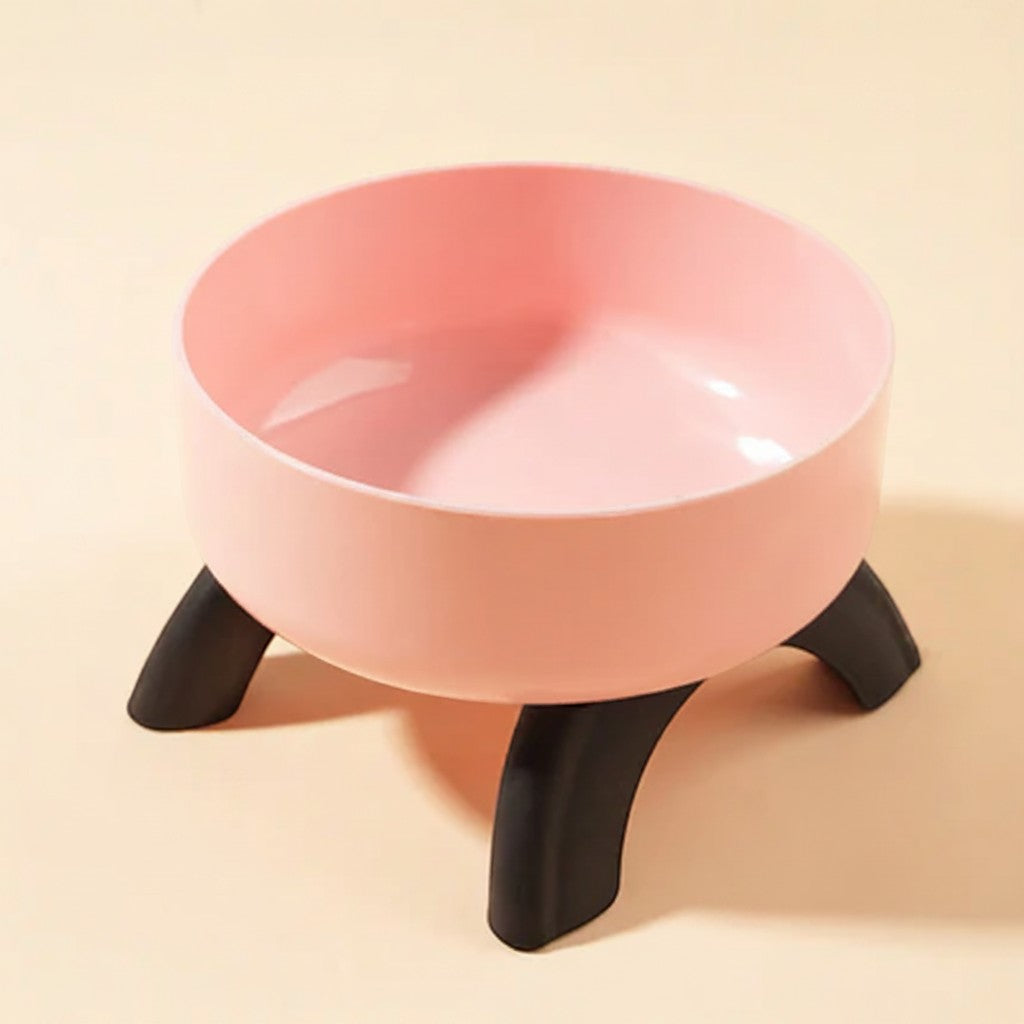 FurMidables elevated pet bowl with a pink plastic basin and sturdy black four-legged stand for cats and small dogs
