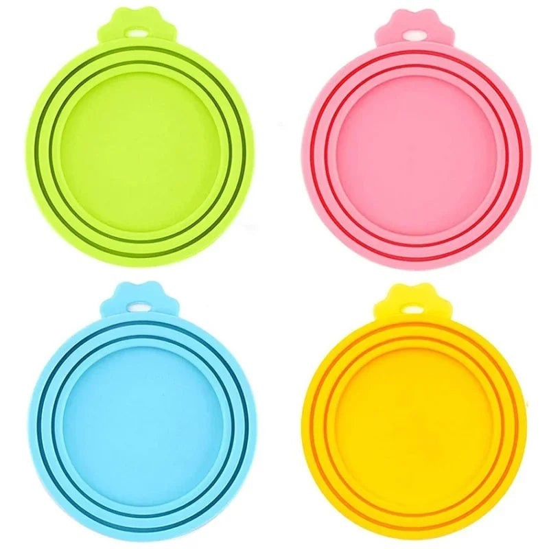 FurMidables set of four colorful BPA-free silicone pet food can lids for airtight storage
