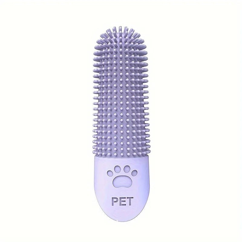 FurMidables light purple silicone finger toothbrush for dogs and cats with 360-degree bristles and paw print detail