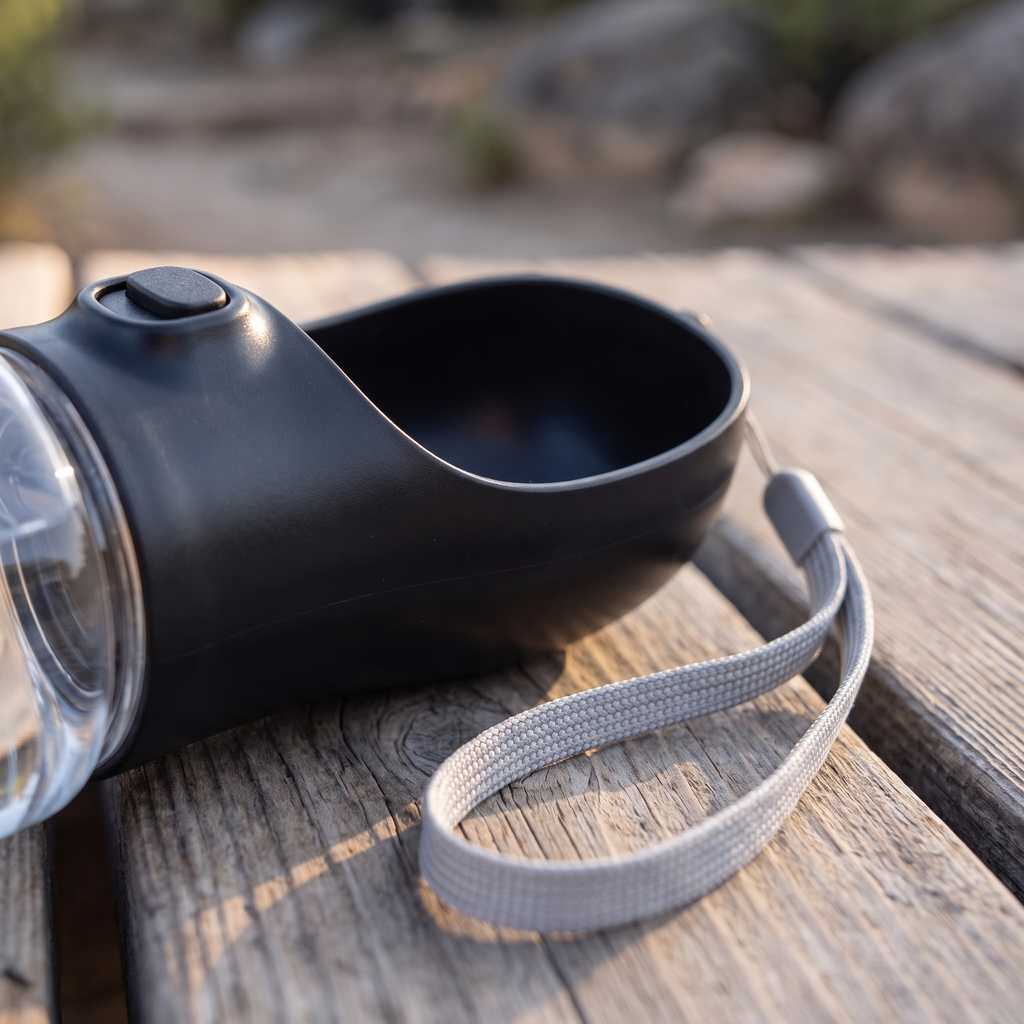 Close up of the TrailSip lid, slide lock and grey wrist lanyard