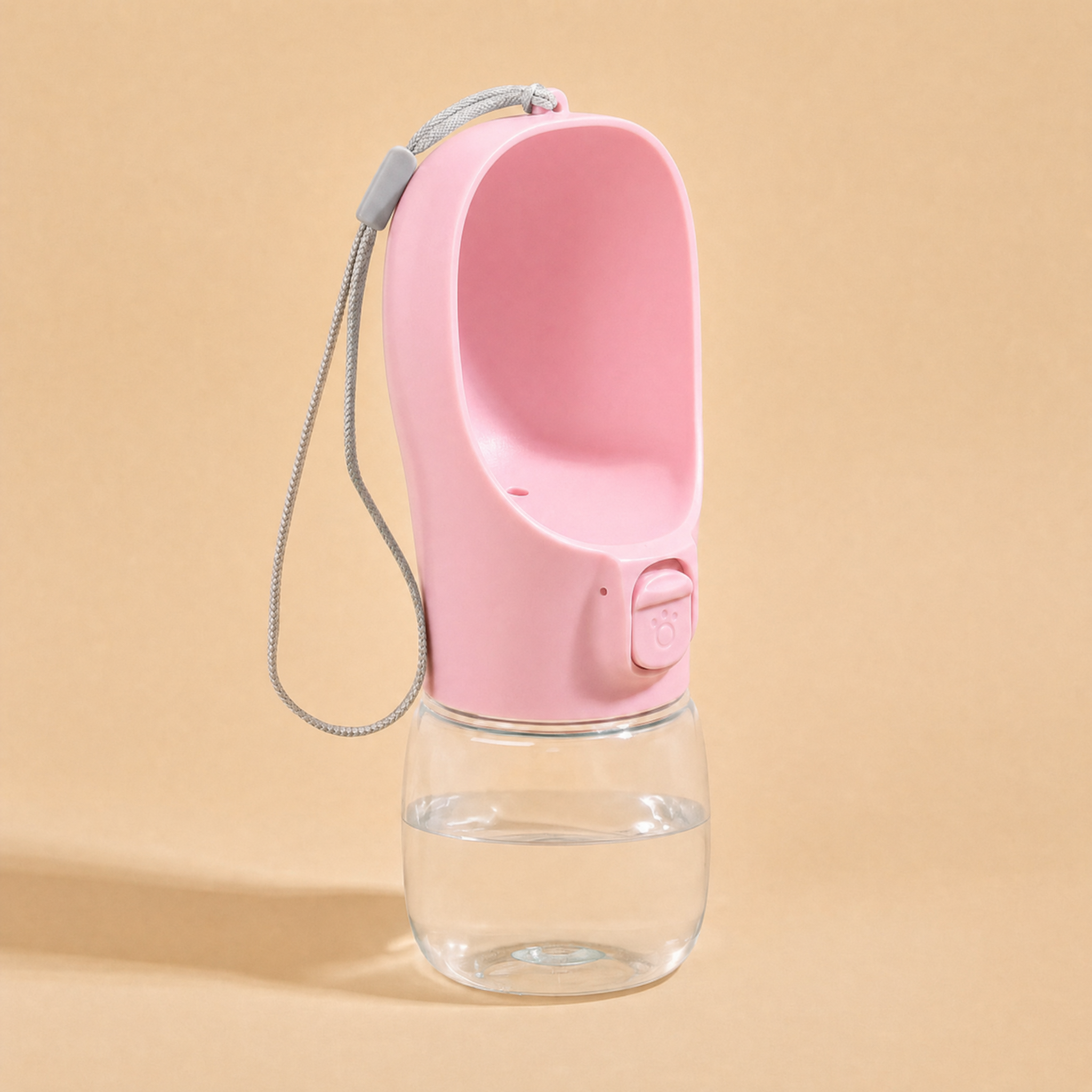FurMidables TrailSip pink 300ml dog water bottle with fold-out drinking bowl, slide lock and wrist lanyard