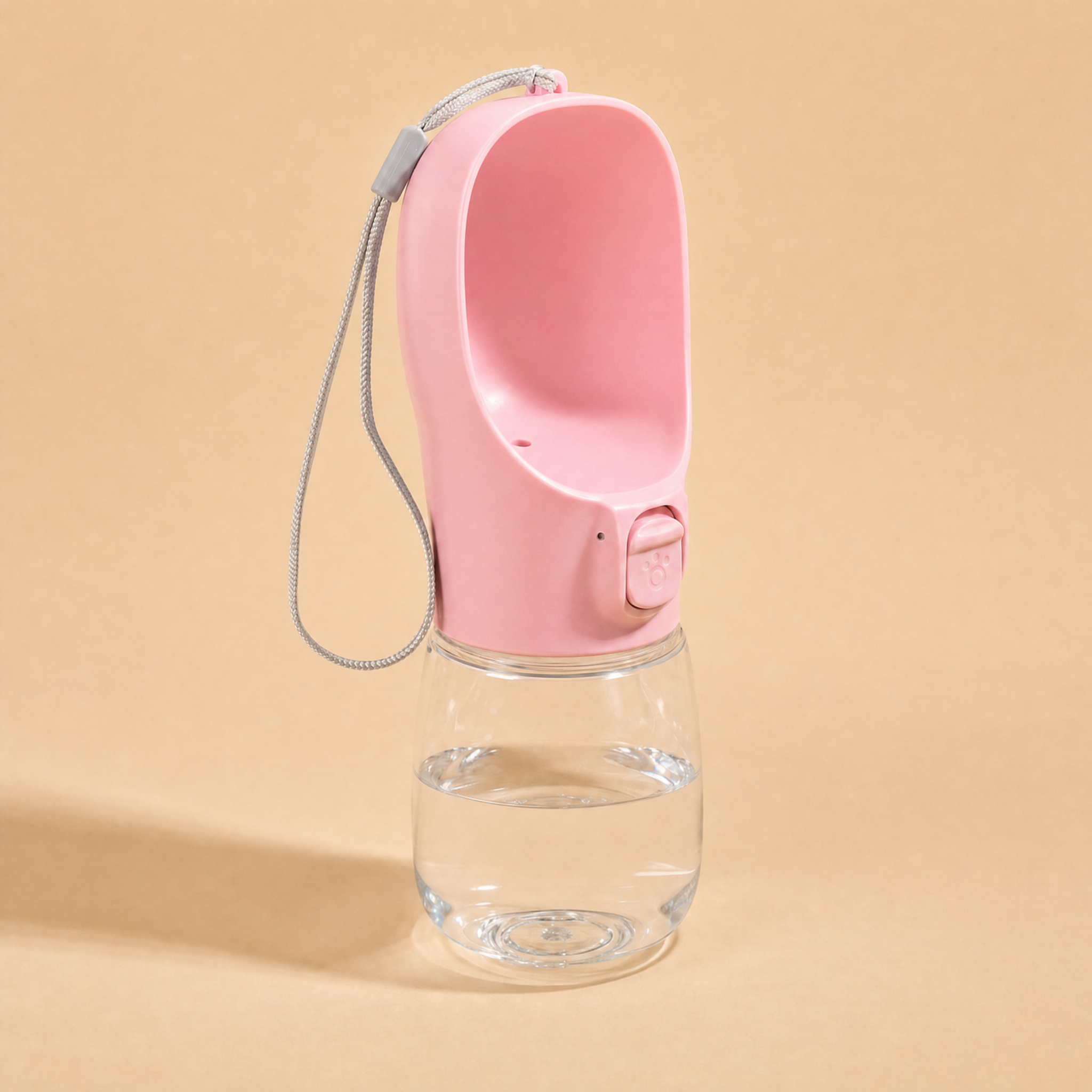 FurMidables TrailSip pink 350ml dog water bottle with fold-out drinking bowl, slide lock and wrist lanyard