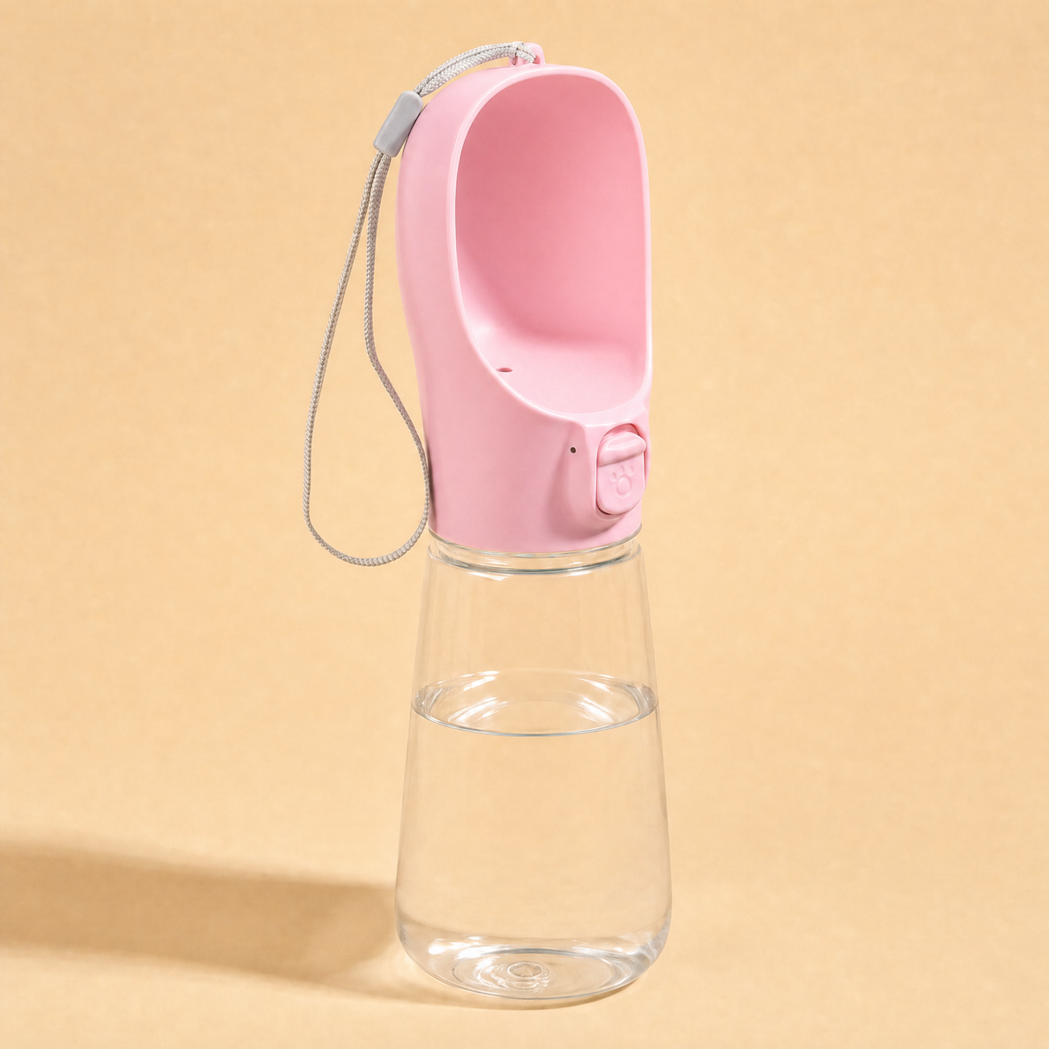 FurMidables TrailSip pink 550ml dog water bottle with fold-out drinking bowl, slide lock and wrist lanyard