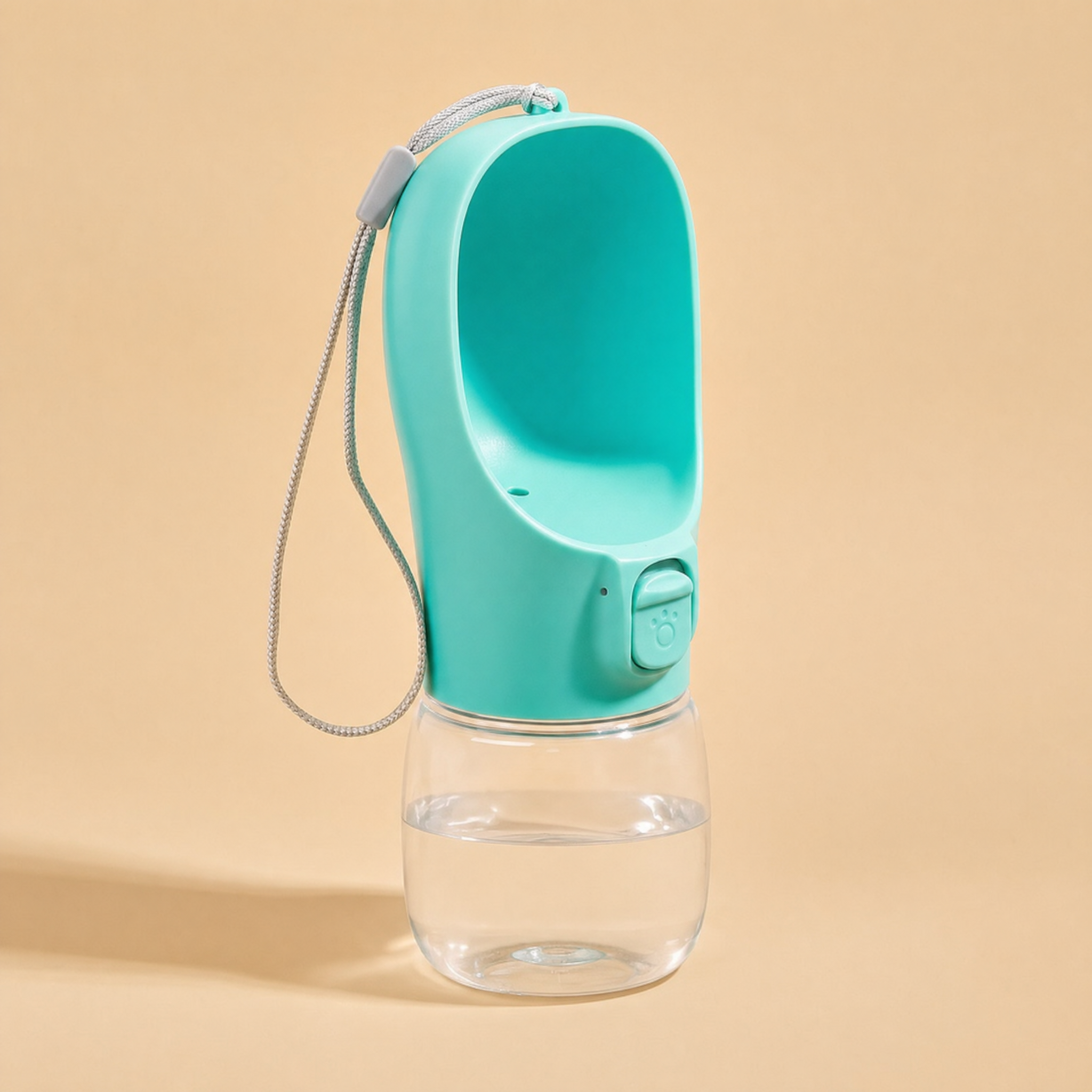 FurMidables TrailSip turquoise 300ml dog water bottle with fold-out drinking bowl, slide lock and lanyard