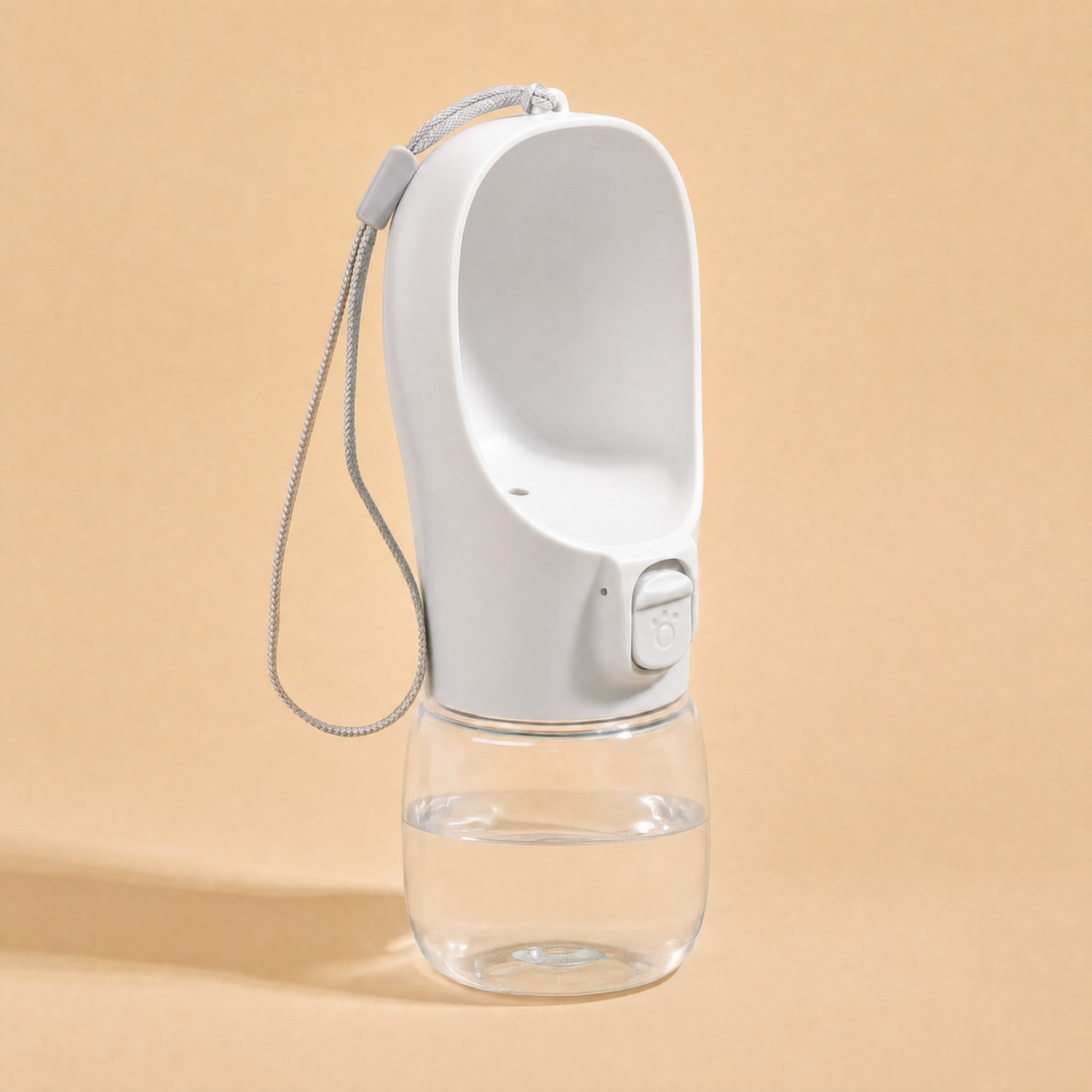 FurMidables TrailSip white 300ml dog water bottle with fold-out drinking bowl, slide lock and wrist lanyard