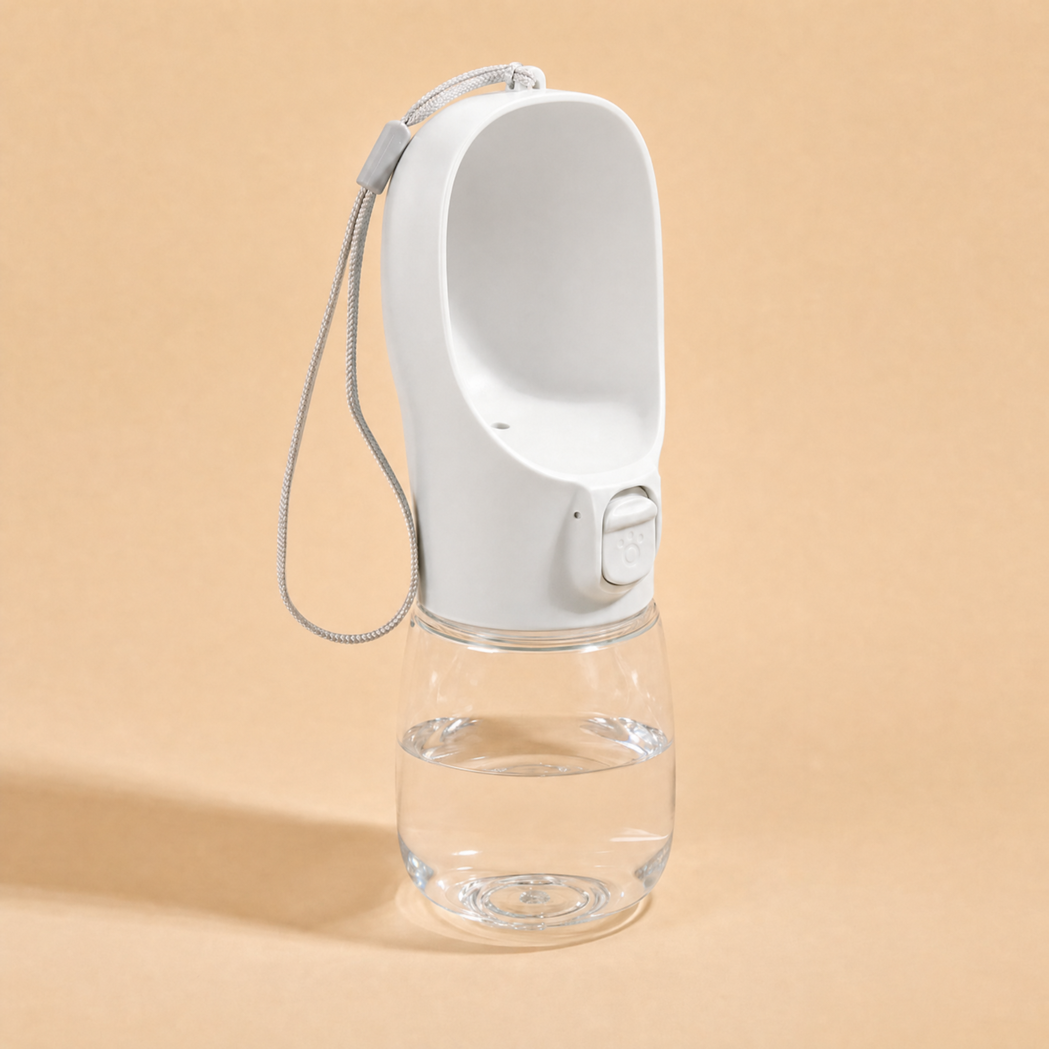FurMidables TrailSip white 350ml dog water bottle with fold-out drinking bowl, slide lock and wrist lanyard