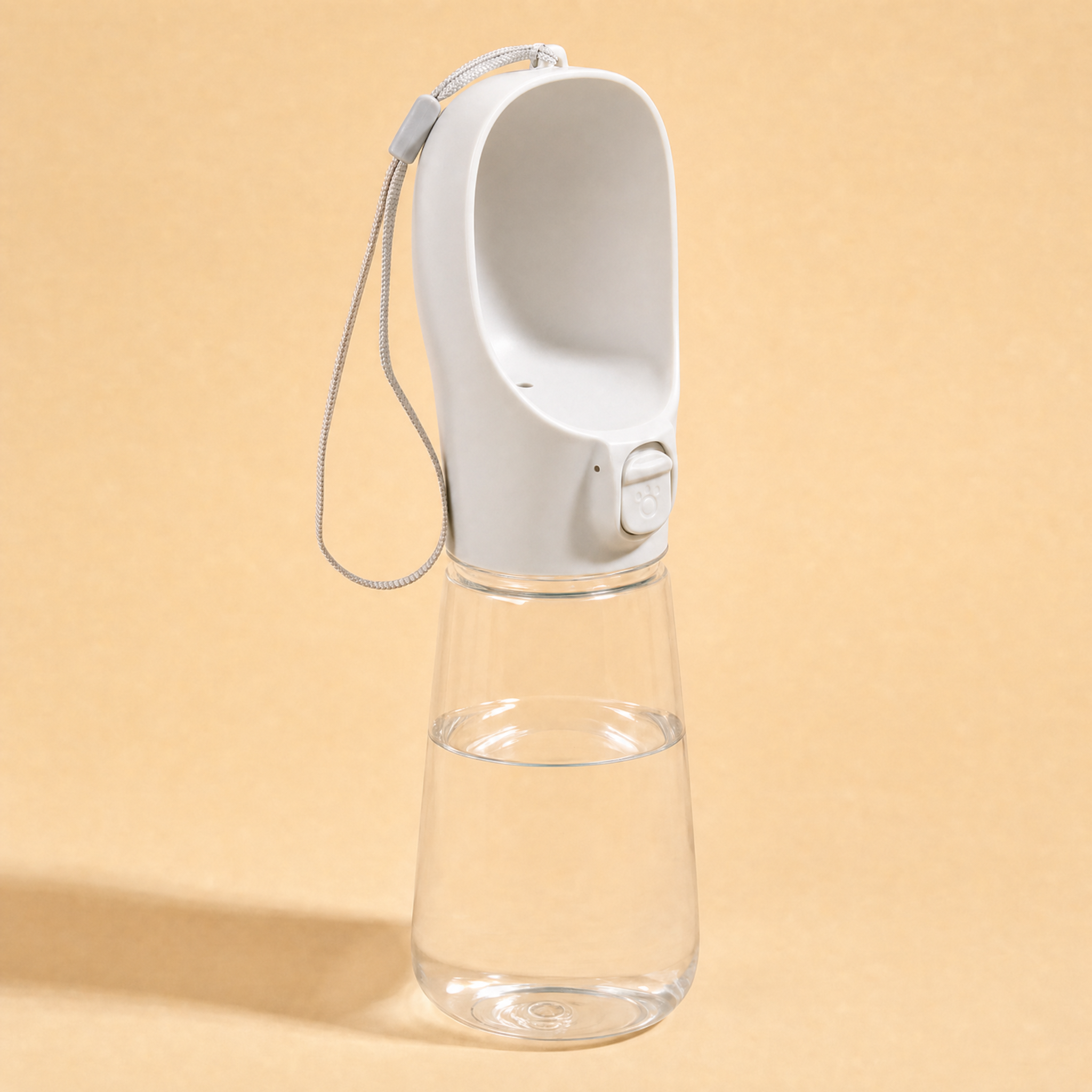 FurMidables TrailSip white 550ml dog water bottle with fold-out drinking bowl, slide lock and wrist lanyard